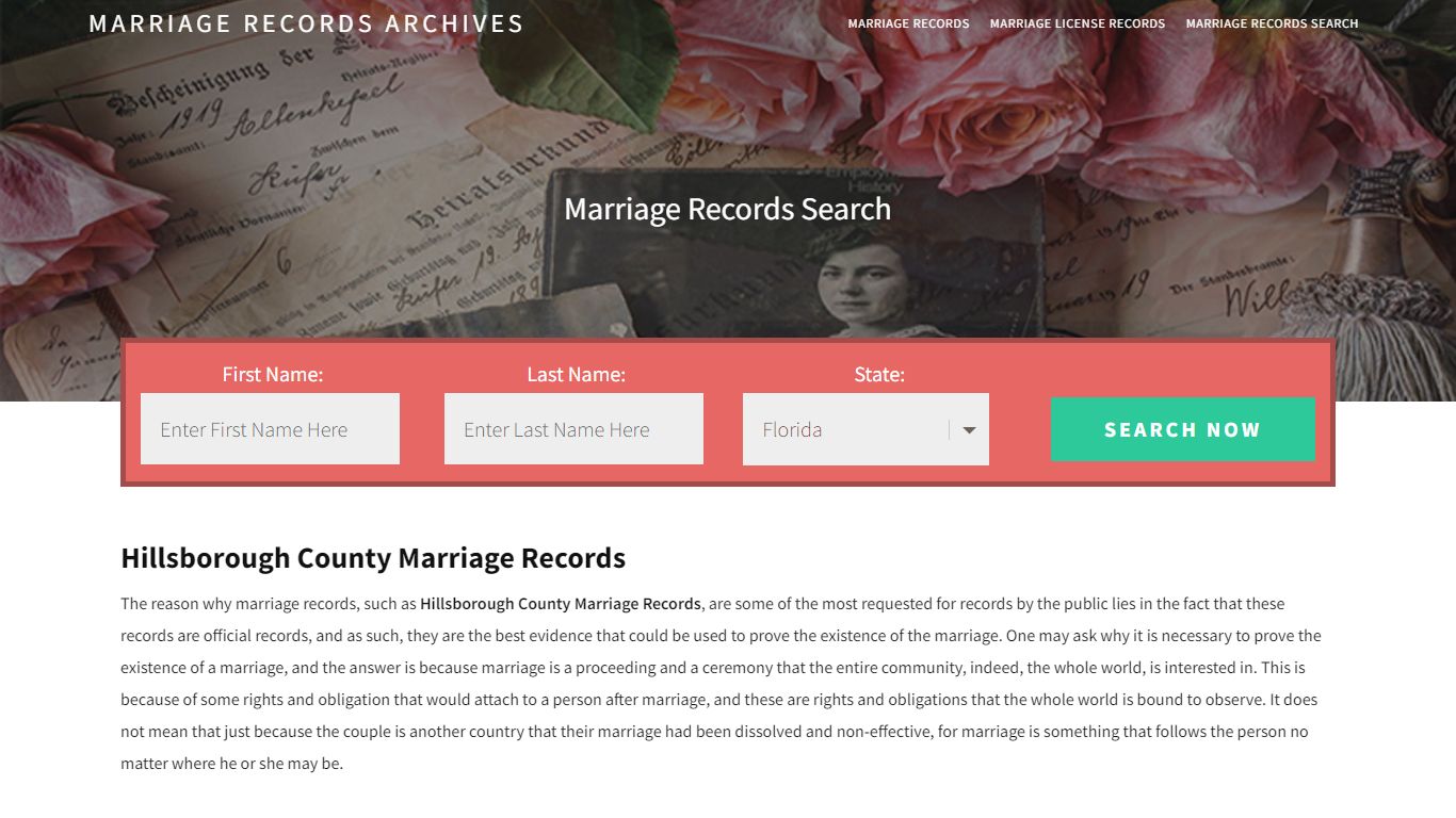 Hillsborough County Marriage Records| Enter Name and Search
